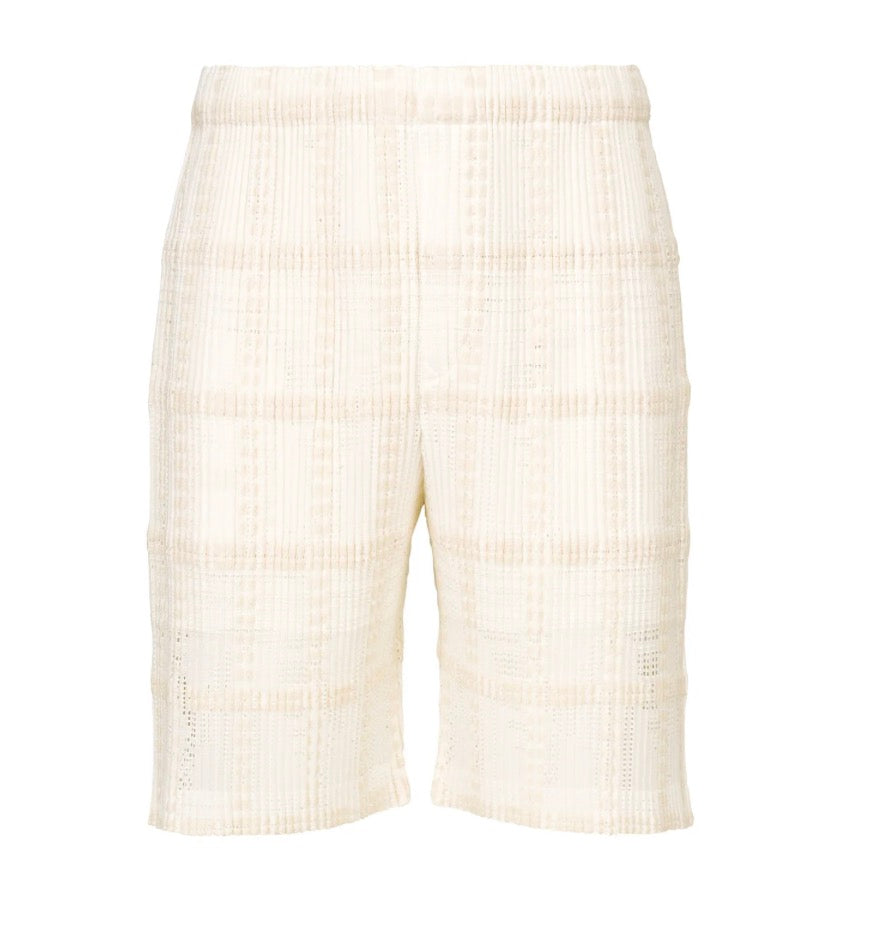 Lace Grid Pleats Shorts