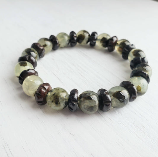 Chunky Prehnite & Carved Bone